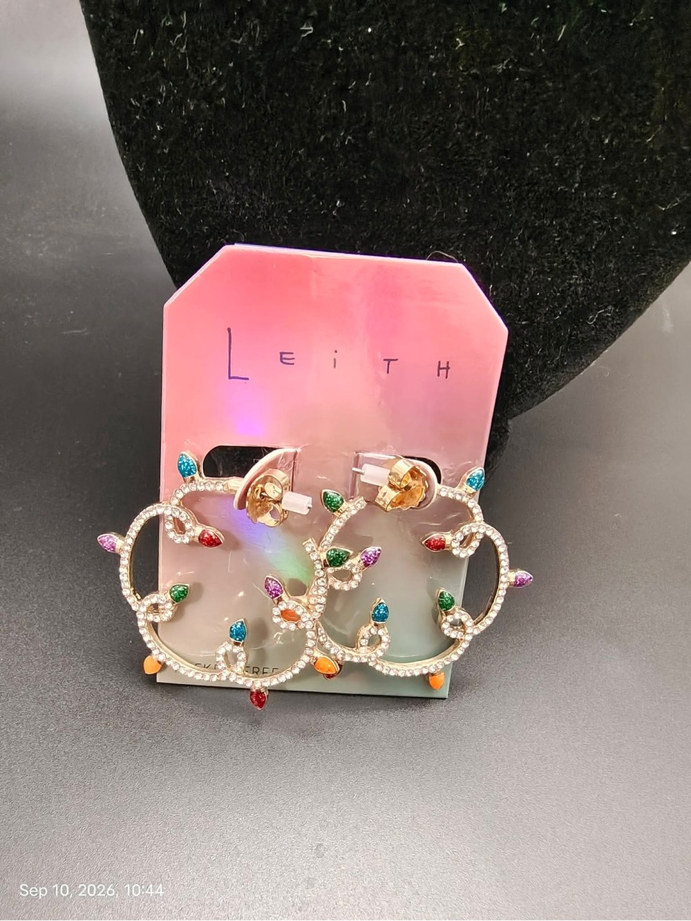 Leith Gold-Tone Hoop Christmas Earrings with Multicolored Crystals